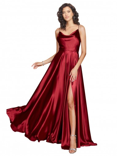 Cheap Burgundy Cowl Neck Sleeveless Low Back Long Sexy Evening Dress UK