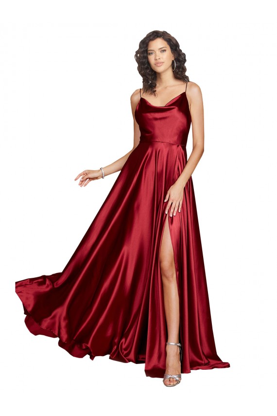 Purcahse  Burgundy Cowl Neck Sleeveless Low Back Long Sexy Evening Dress UK