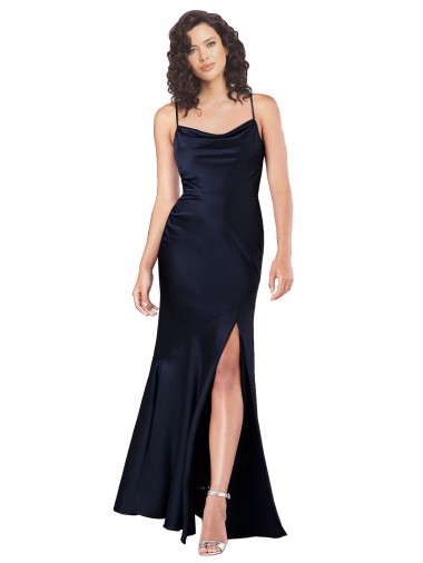 Cheap Dark Navy Cowl Neck Sleeveless Long Sexy Evening Dress UK