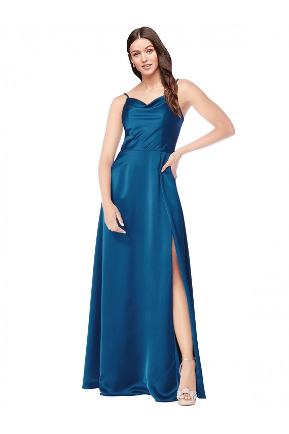 Purcahse  Peacock Blue Cowl Neck Sleeveless Low Back Long Evening Dress UK