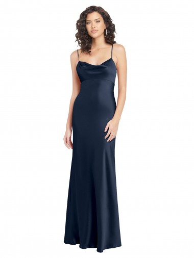 Cheap Dark Navy Cowl Neck Sleeveless Open Back Long Wedding Party Dress UK