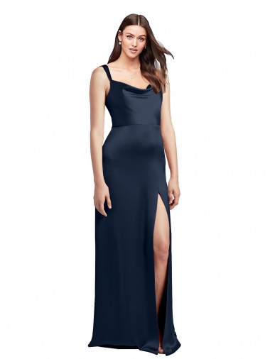 Cheap Dark Navy Cowl Neck Sleeveless Low Back Long Evening Dress UK