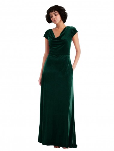 Cheap Dark Green Cowl Neck Cap Sleeves Long Maxi Evening Dress UK