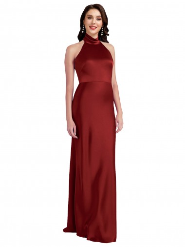 Cheap Burgundy Halter Neck Sleeveless Backless Long Evening Dress UK