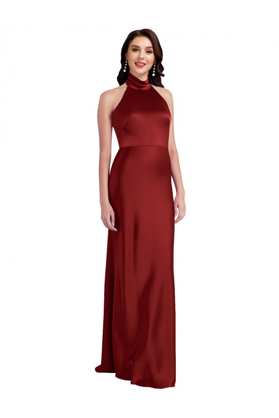 Purcahse  Burgundy Halter Neck Sleeveless Backless Long Evening Dress UK