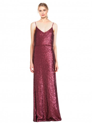 Cheap Burgundy High Neck Sleeveless Sequin Long Evening Dress UK