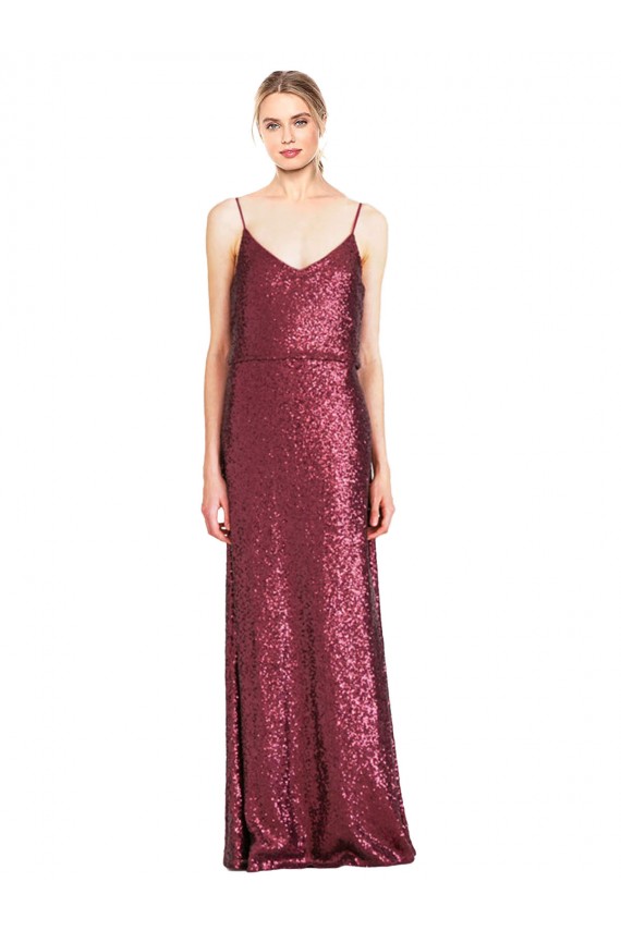 Purcahse  Burgundy High Neck Sleeveless Sequin Long Evening Dress UK