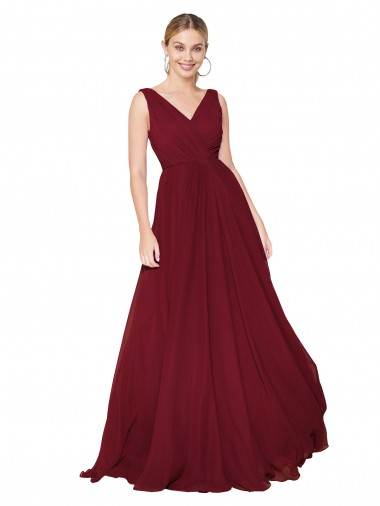 Cheap Burgundy High Neck Sleeveless V-Back Long Bridal Party Dress UK