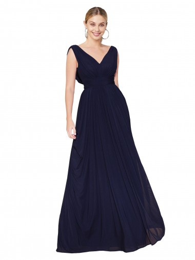 Cheap Dark Navy High Neck Sleeveless Soft Chiffon Long Wedding Guest Dress UK