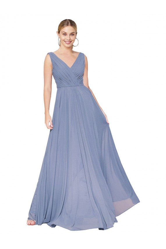 Purcahse  Dusty Blue High Neck Sleeveless V-Back Long Wedding Guest Dress UK