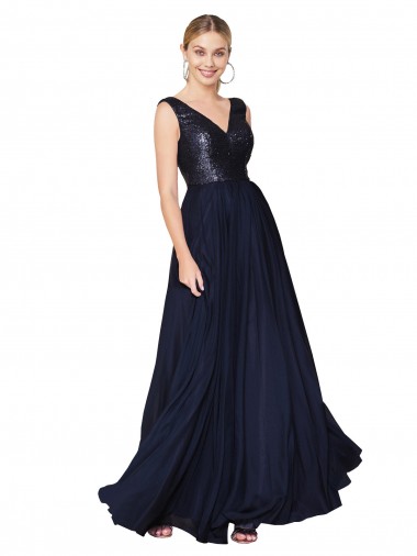 Cheap Dark Navy High Neck Sleeveless V-Back Long Semi Formal Evening Dress UK