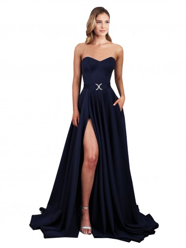 Cheap Dark Navy High Neck Sleeveless Low Back Stretch Crepe Long Evening Dress UK