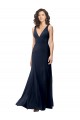 Purcahse  Dark Navy High Neck Sleeveless V-Back Stretch Crepe Long Evening Dress UK