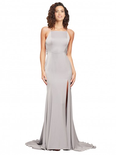 Cheap High Neck Sleeveless Low Back Sweep Train Evening Dresses UK