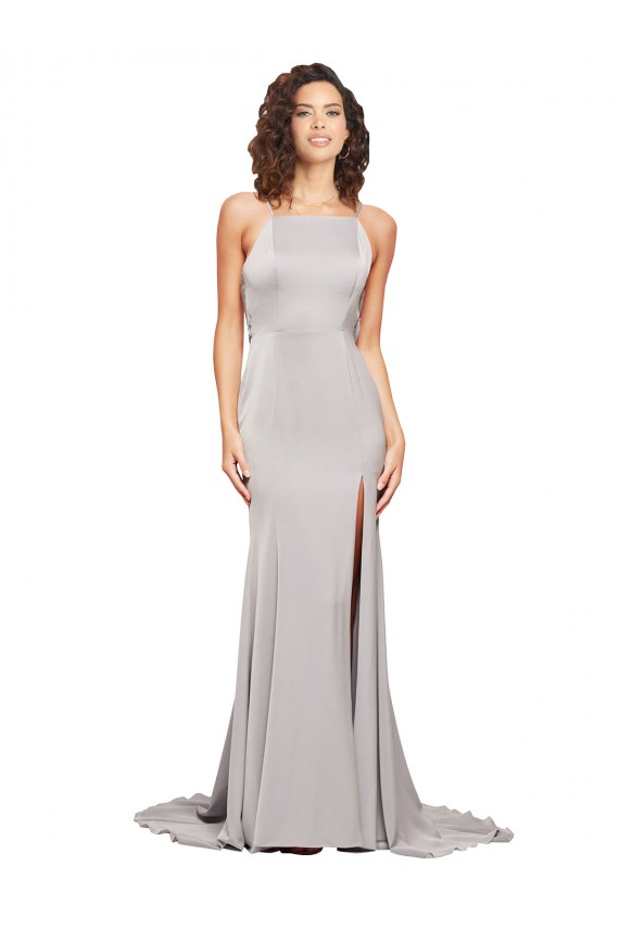 Purcahse  High Neck Sleeveless Low Back Sweep Train Evening Dresses UK