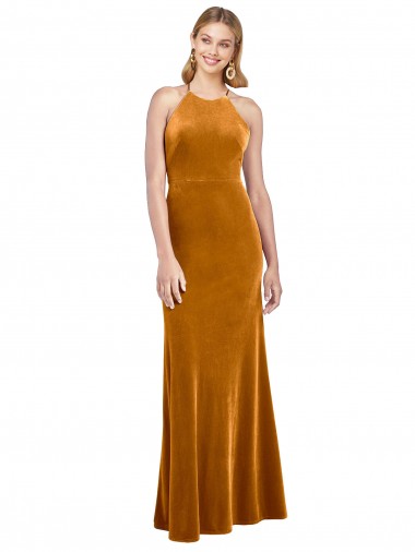 Cheap Gold High Neck Sleeveless Criss Cross Open Back Long Evening Dress UK