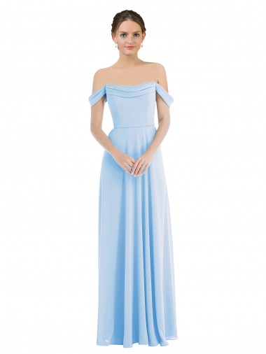 Cheap Light Sky Blue Off the Shoulder Sleeveless Long Maxi Wedding Party Dress UK