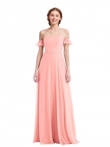 Cheap Salmon Off the Shoulder Flutter Sleeves Long Maxi Evening Dress UK