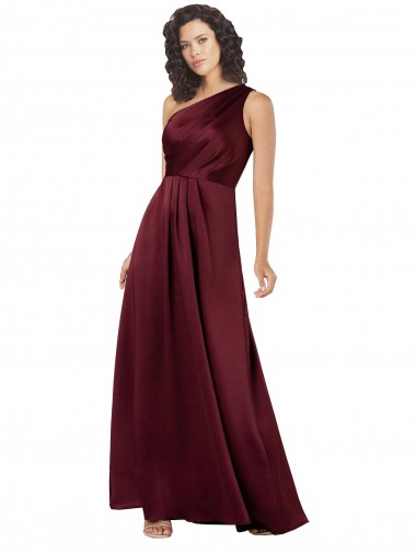 Cheap Burgundy One Shoulder Sleeveless Long Evening Gown UK