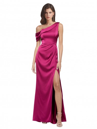 Cheap Fuchsia One Shoulder Sleeveless Long Evening Dress UK