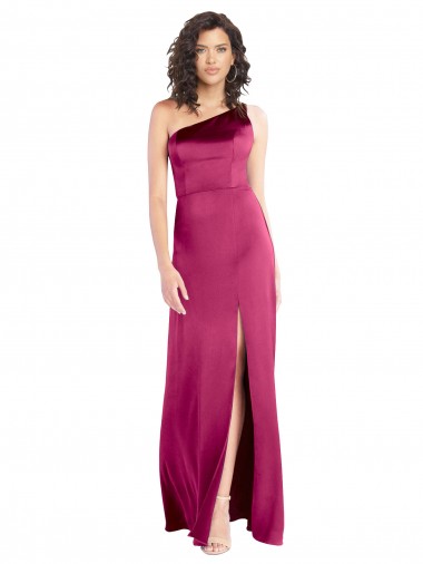 Cheap Fuchsia One Shoulder Sleeveless Open Back Long Evening Dress UK