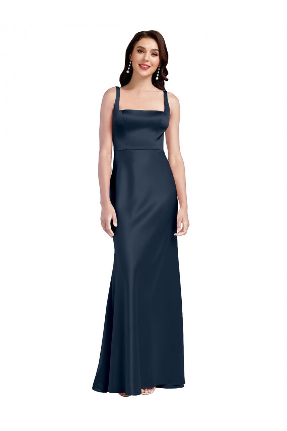 Purcahse  Dark Navy Square Neck Sleeveless Low Back Long Bridal Party Dress UK