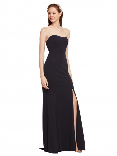 Cheap Dark Navy Strapless Sleeveless Low Back Long Bridal Party Dress UK