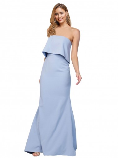 Cheap Light Sky Blue Strapless Sleeveless Low Back Stretch Crepe Long Evening Dress UK