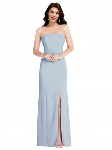 Cheap Light Sky Blue Strapless Sleeveless Low Back Long Maxi Evening Dress UK