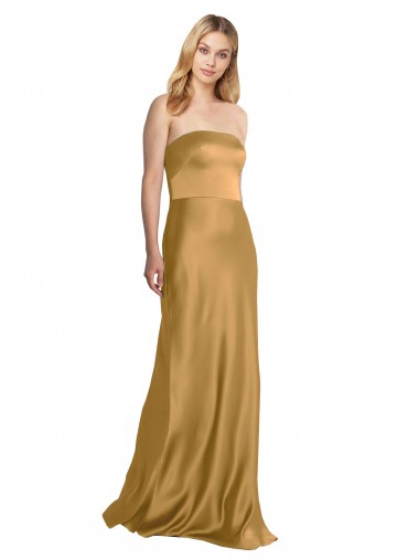 Cheap Gold Strapless Sleeveless Long Wedding Party Dress UK