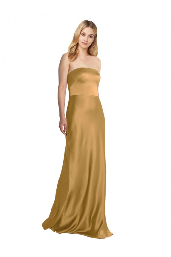 Purcahse  Gold Strapless Sleeveless Long Wedding Party Dress UK