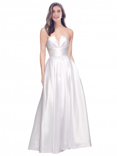 Cheap White Strapless Sleeveless Low Back Long Evening Dress UK