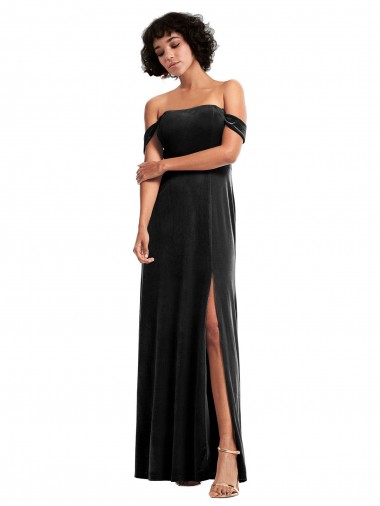 Cheap Black Strapless Sleeveless Stretch Velvet Long Evening Dress UK