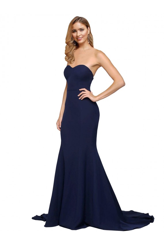 Purcahse  Dark Navy Sweetheart Sleeveless Low Back Sweep Train Wedding Party Dress UK