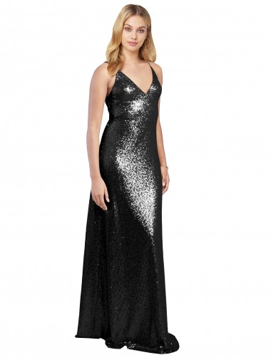 Cheap Black V-Neck Sleeveless V-Back Long Sexy Evening Dress UK