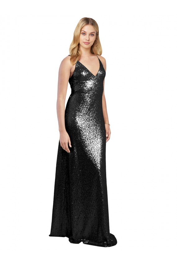 Purcahse  Black V-Neck Sleeveless V-Back Long Sexy Evening Dress UK