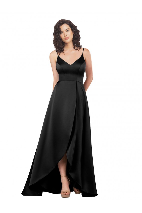 Purcahse  Black V-Neck Sleeveless Low Back Silky Satin Long Wedding Party Dress UK