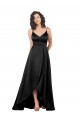 Purcahse  Black V-Neck Sleeveless Low Back Silky Satin Long Wedding Party Dress UK