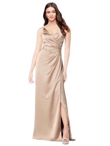 Cheap Champagne Pink V-Neck Sleeveless Low Back Long Evening Dress UK