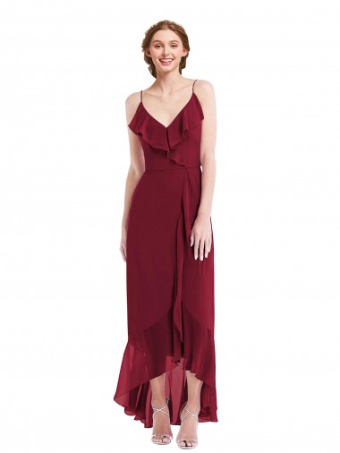 Cheap Burgundy V-Neck Sleeveless Low Back Long Maxi Evening Dress UK