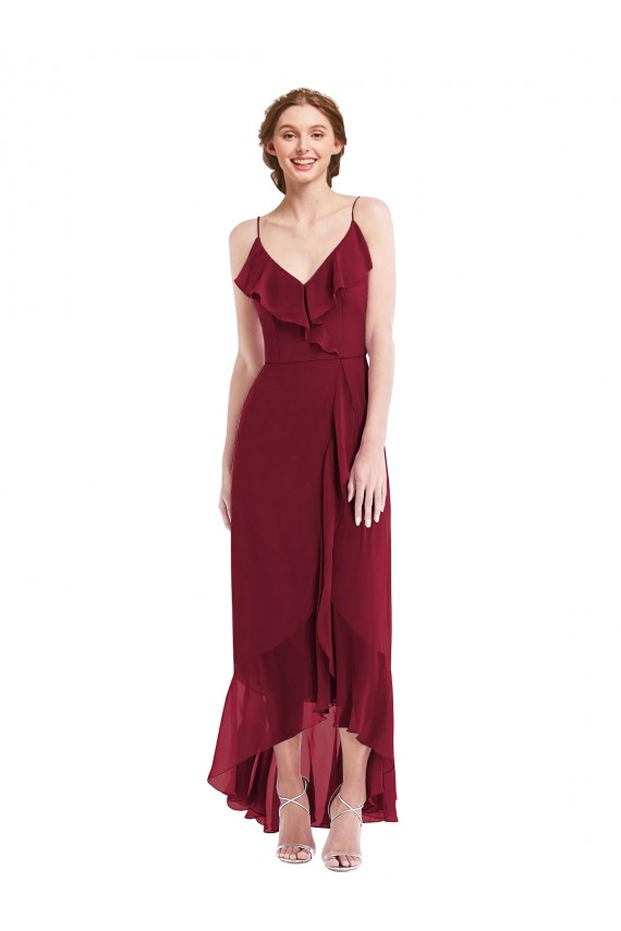 Purcahse  Burgundy V-Neck Sleeveless Low Back Long Maxi Evening Dress UK