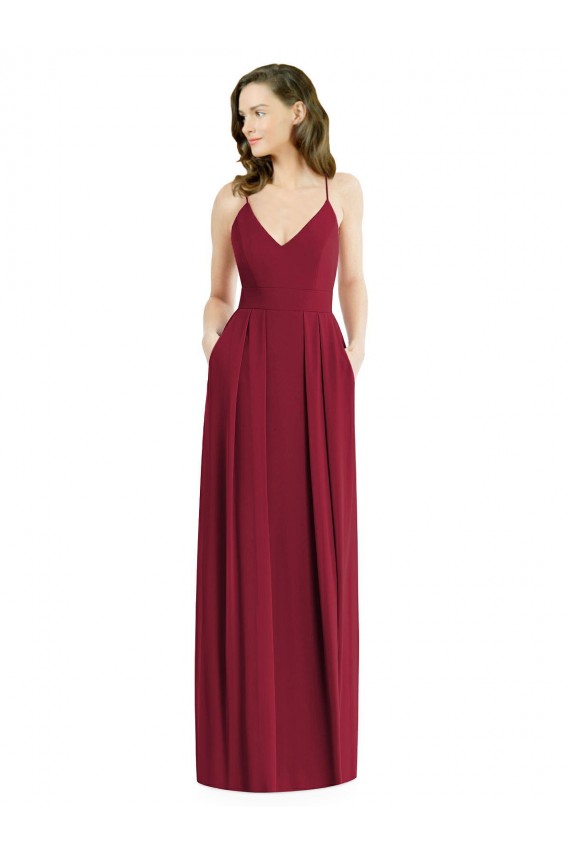 Purcahse  Burgundy V-Neck Sleeveless Open Back Long Maxi Wedding Party Dress UK