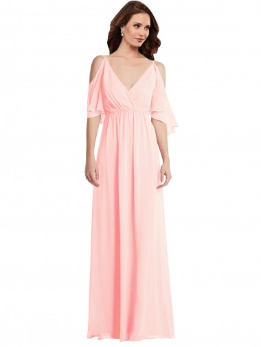 Cheap Pink V-Neck Cold Shoulder V-Back Long Maxi Evening Dress UK