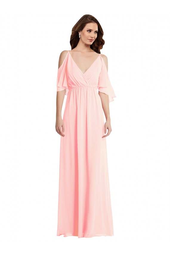 Purcahse  Pink V-Neck Cold Shoulder V-Back Long Maxi Evening Dress UK