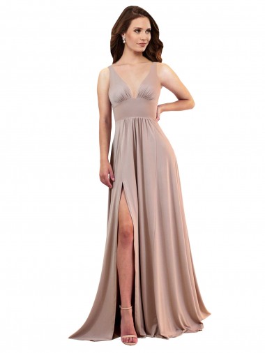 Cheap Dusty Pink V-Neck Sleeveless Low Back Spandex Long Sexy Evening Gown UK