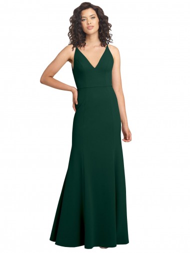 Cheap Midnight Green V-Neck Sleeveless V-Back Long Wedding Party Dress UK