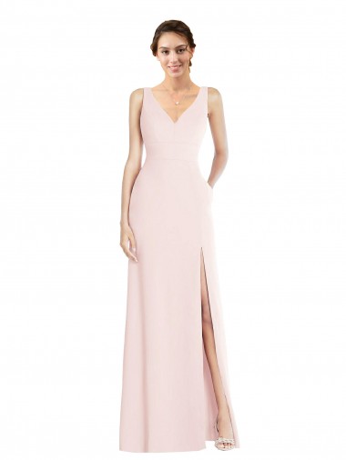 Cheap Pink V-Neck Sleeveless Low Back Long Semi Formal Evening Dress UK