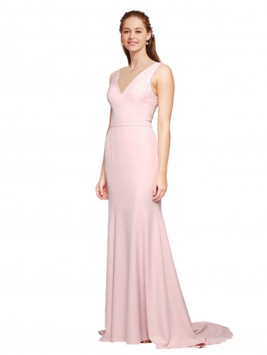 Cheap Pink V-Neck Sleeveless V-Back Sweep Train Semi Formal Evening Dress UK