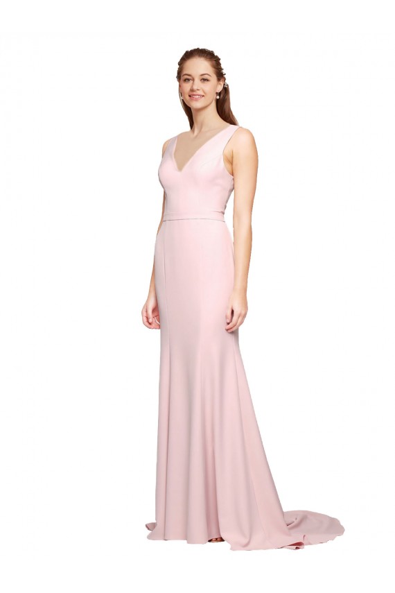 Purcahse  Pink V-Neck Sleeveless V-Back Sweep Train Semi Formal Evening Dress UK