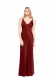 Purcahse  Burgundy V-Neck Sleeveless V-Back Stretch Satin Long Evening Dress UK